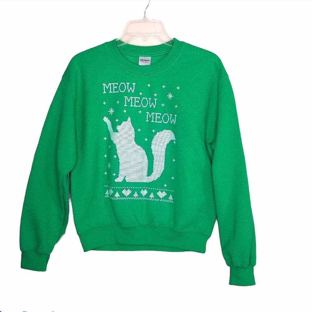 Cat Meow Graphic Sweatshirt Green S